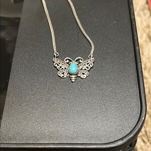 Butterfly turquoise gemstone sterling silver necklace
